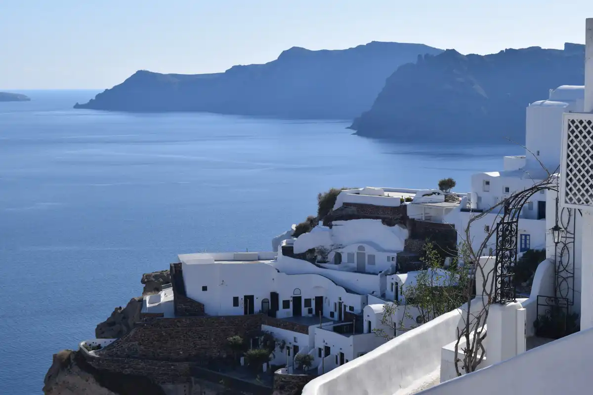 view of the white houses in Santorini combined with an amazing sea view