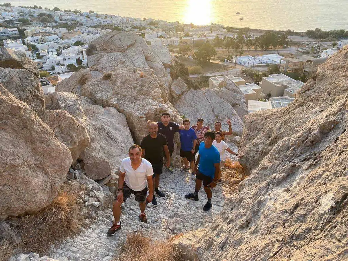 but a small number of tourists who climb to a traditional village of Santorini with Tour guide