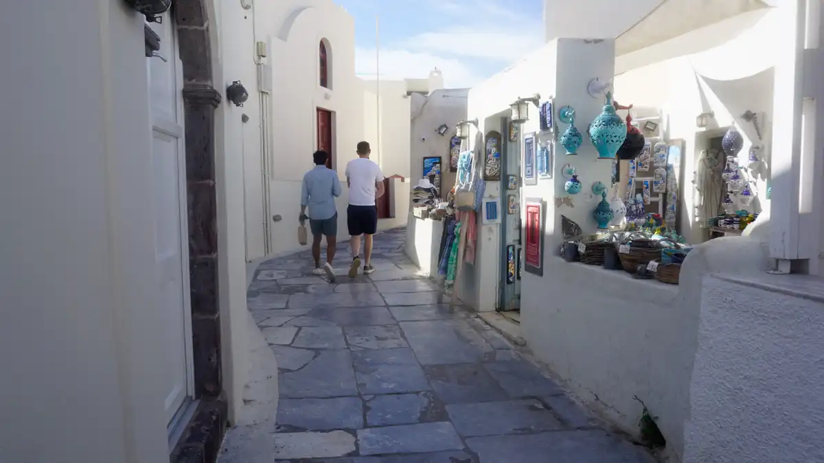 alley with tourist shops in Santorini town