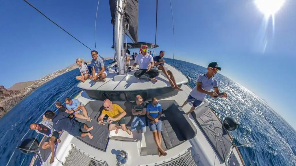 Group of people, Catamaran tour in Santorini