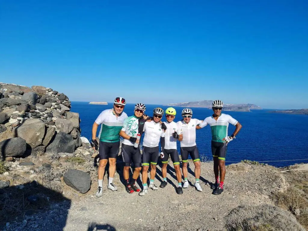 small group of people in Santorini for Bike tour